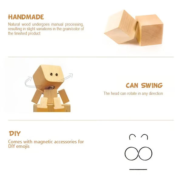 đHandmade Charming Shaking Wooden Man Figurine with 12PCS Magnetic Expressions