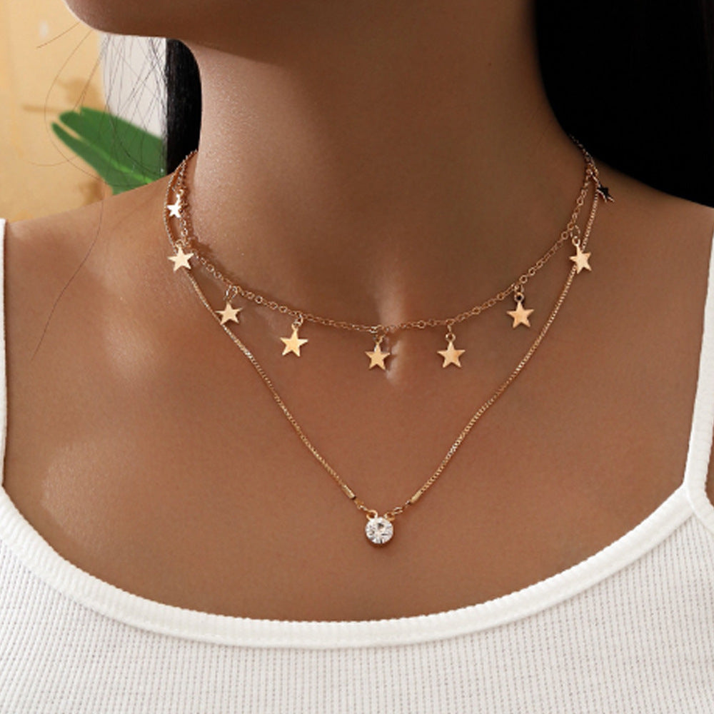 Pentagram Star Diamond Clavicle Necklace