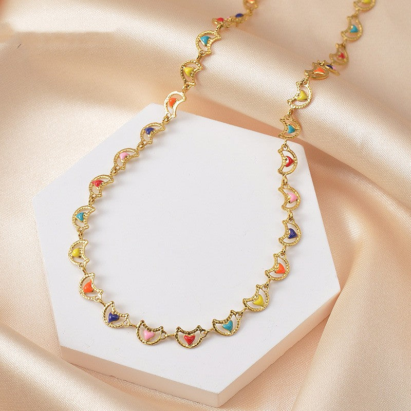 Moon Titanium Steel Drip Oil Necklace