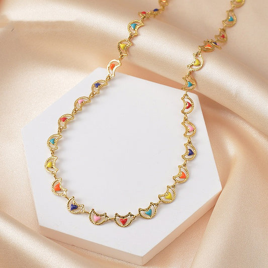 Moon Titanium Steel Drip Oil Necklace