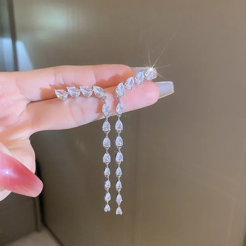 Zircon Teardrop Tassel Earrings
